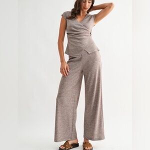 Wide-Leg Knit Jumpsuit in Heather Taupe